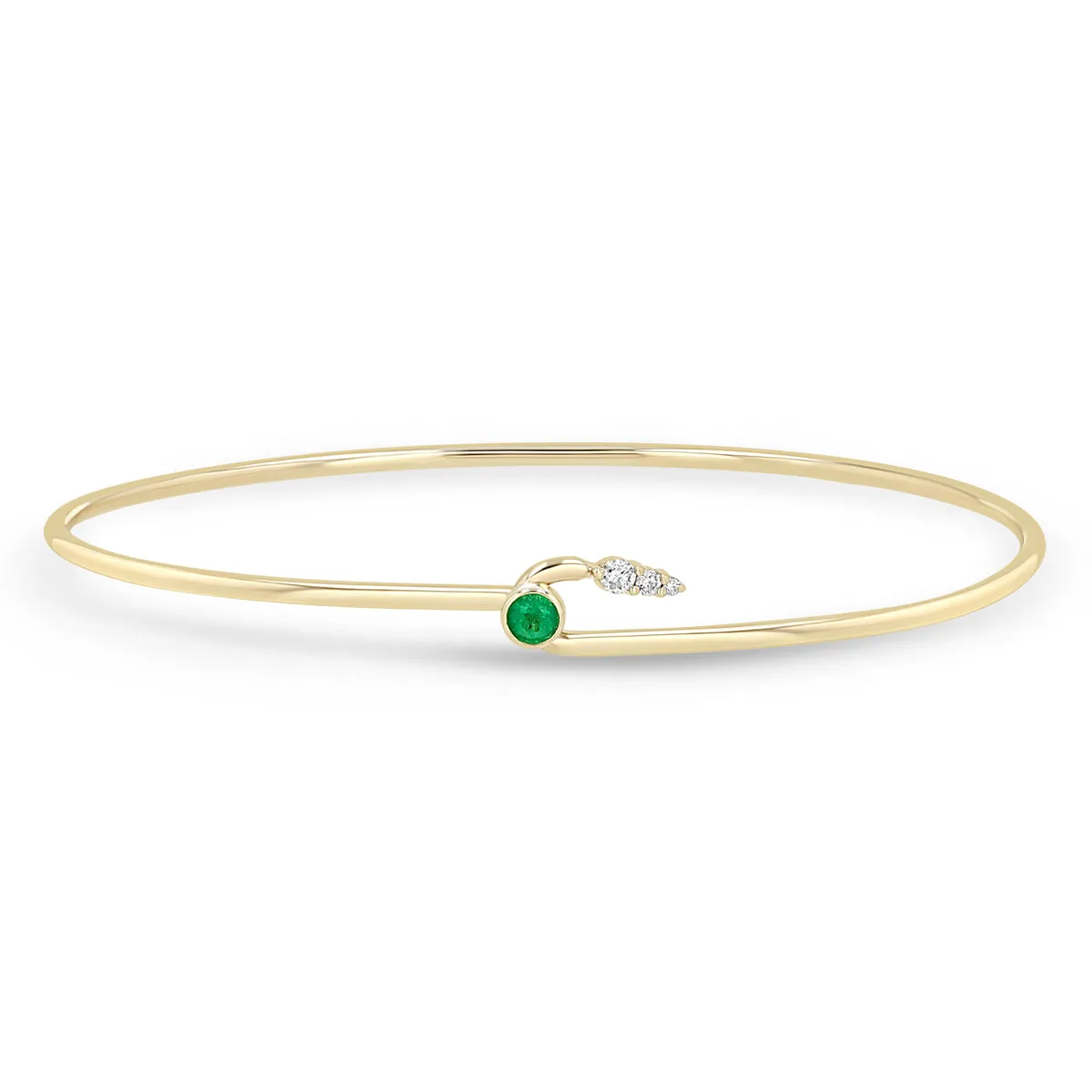 14k Emerald Bezel with Graduated Diamond Hook Cuff Bangle sold by Zoe Chicco