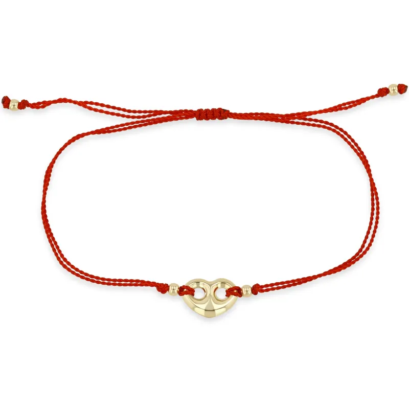 14k Gold Medium Puffed Mariner Heart Red Cord Bracelet - SALE sold by Zoe Chicco