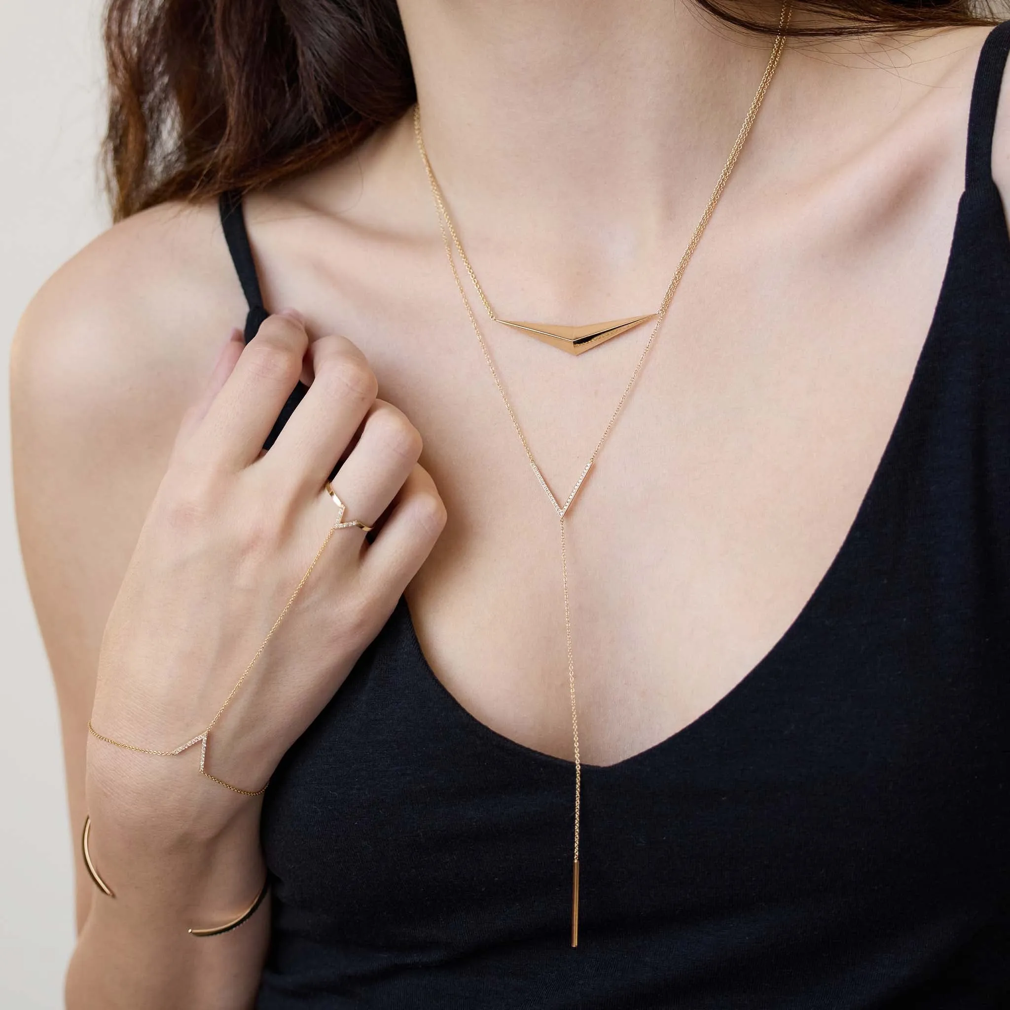 14k Pavé V Ring Hand Chain sold by Zoe Chicco product image thumbnail 2