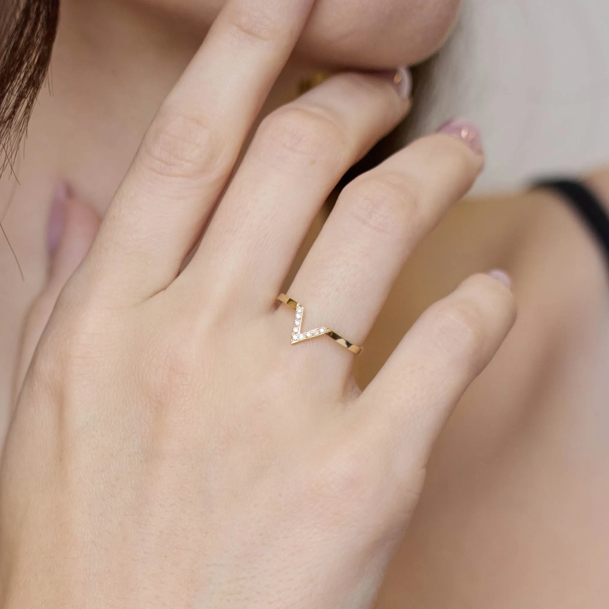 14k Pavé Small V Ring sold by Zoe Chicco product image thumbnail 2
