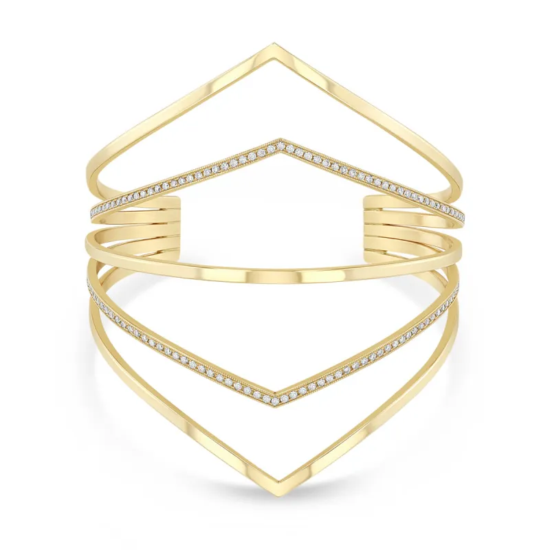 14k 5 Pointed Bar Cuff with Pavé Diamonds sold by Zoe Chicco