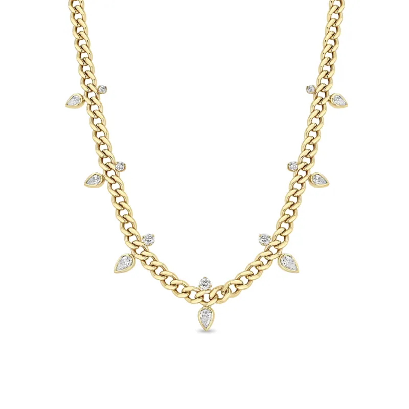 14k Graduated Stacked Pear & Round Diamond Medium Curb Chain Necklace sold by Zoe Chicco