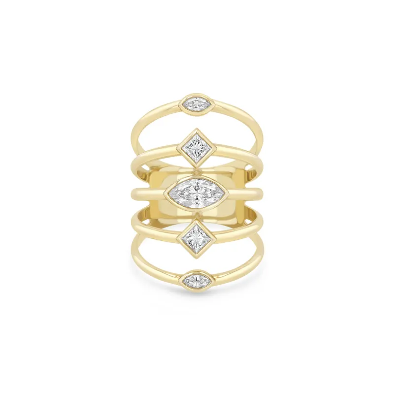 14k Marquise & Princess Diamonds 5 Band Ring sold by Zoe Chicco