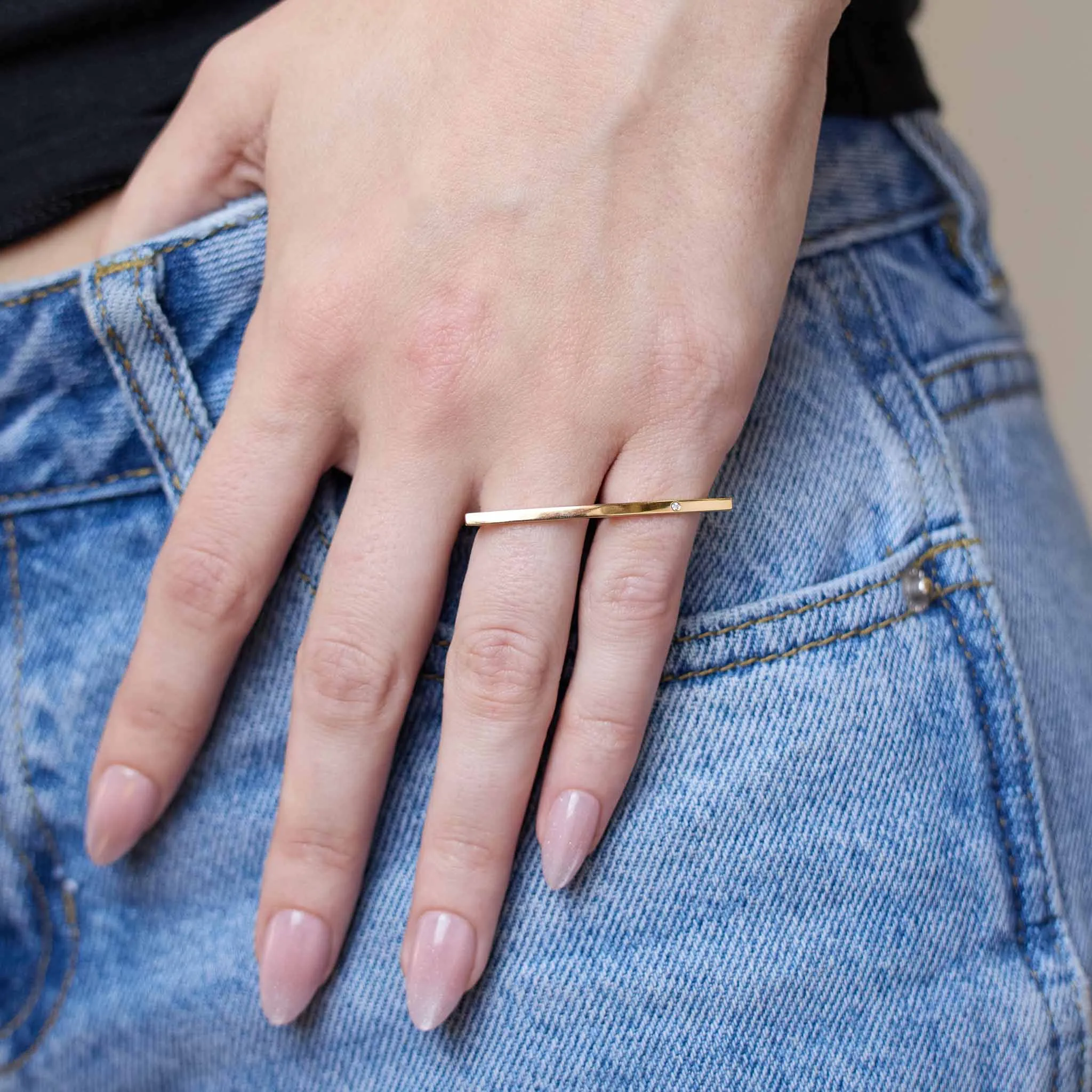 14k Diamond Double Finger Bar Ring sold by Zoe Chicco product image thumbnail 2