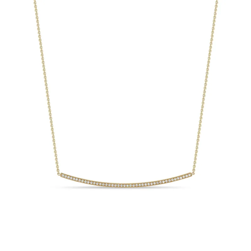 14k Pavé Diamond Long Curved Bar Necklace sold by Zoe Chicco