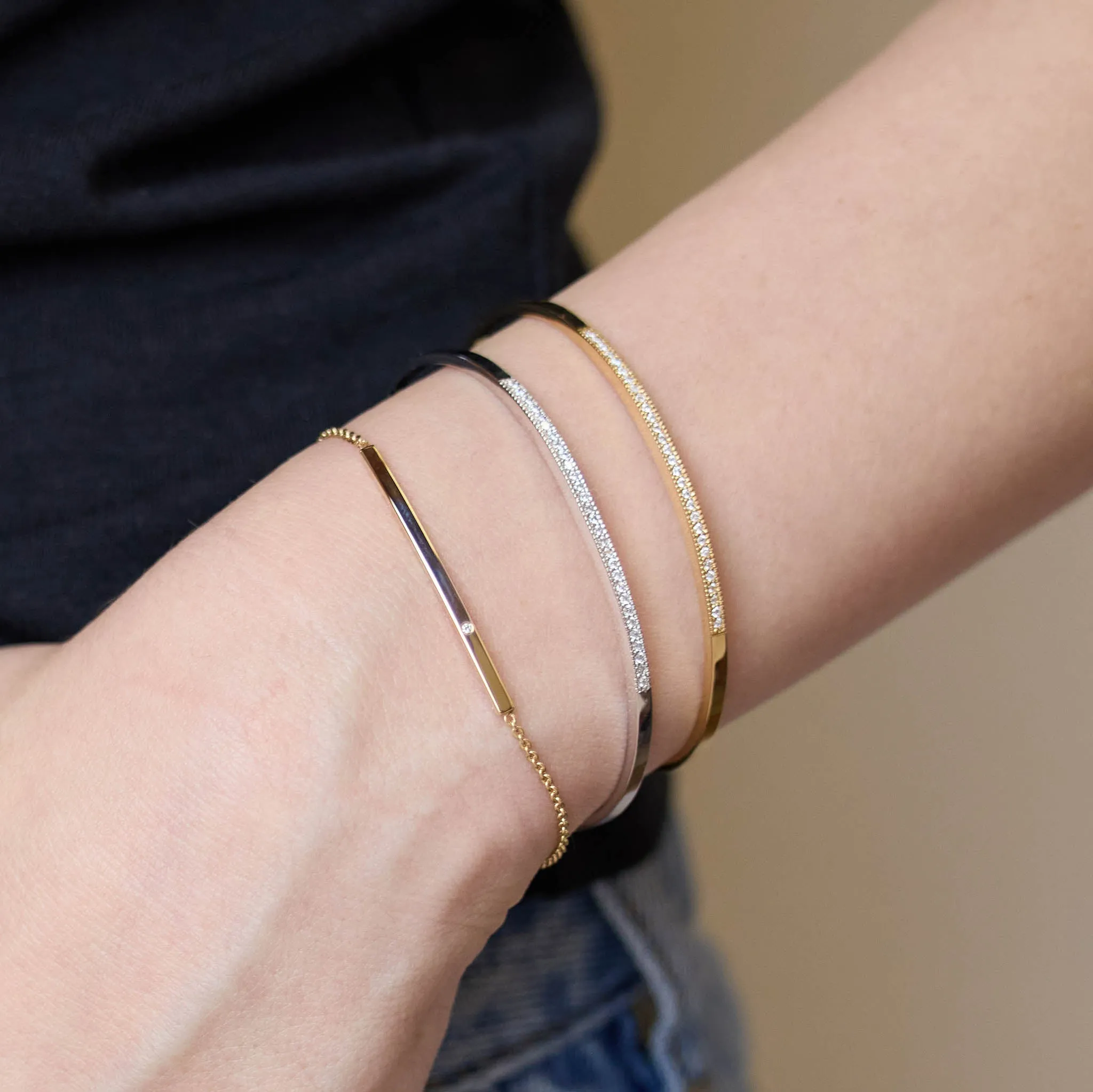 14k Pavé Diamond Bar Cuff sold by Zoe Chicco product image thumbnail 2