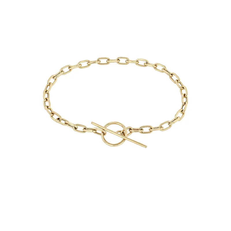 14k Gold Medium Square Oval Link Chain Toggle Bracelet sold by Zoe Chicco