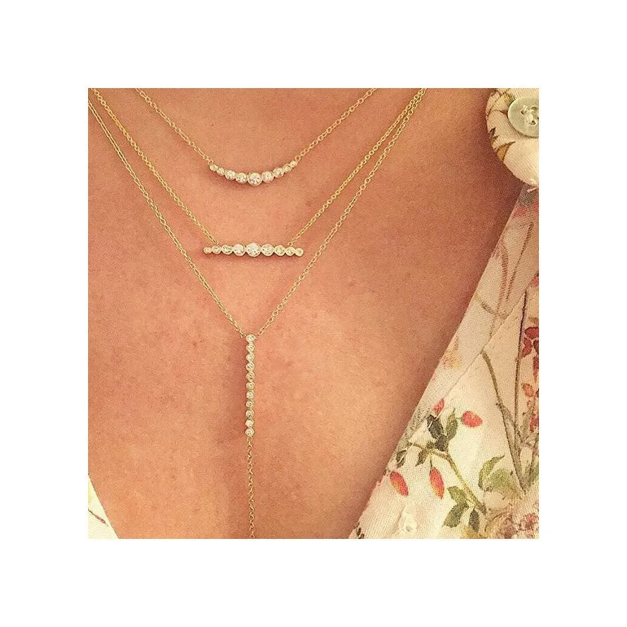 14k Graduated Diamond Bezel Curved Bar Necklace - SALE sold by Zoe Chicco product image thumbnail 2