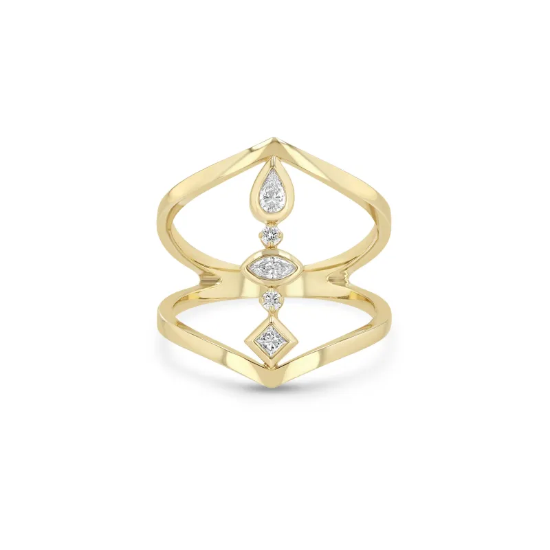 14k Mixed Bezel & Prong Diamond Pointed Band Ring sold by Zoe Chicco