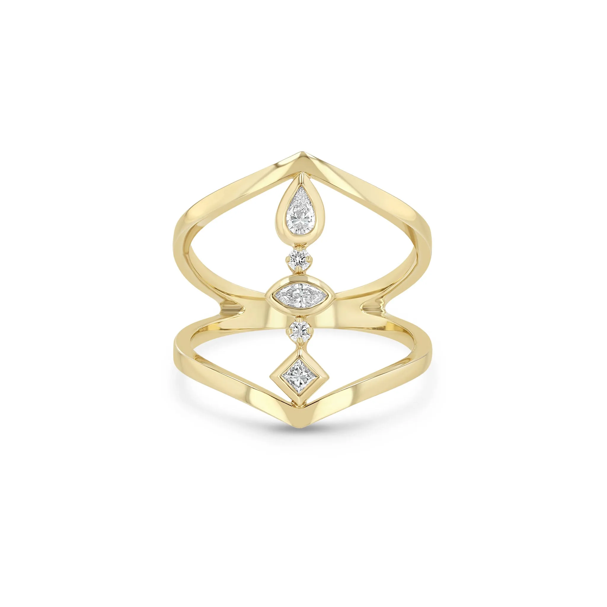 14k Mixed Bezel & Prong Diamond Pointed Band Ring sold by Zoe Chicco