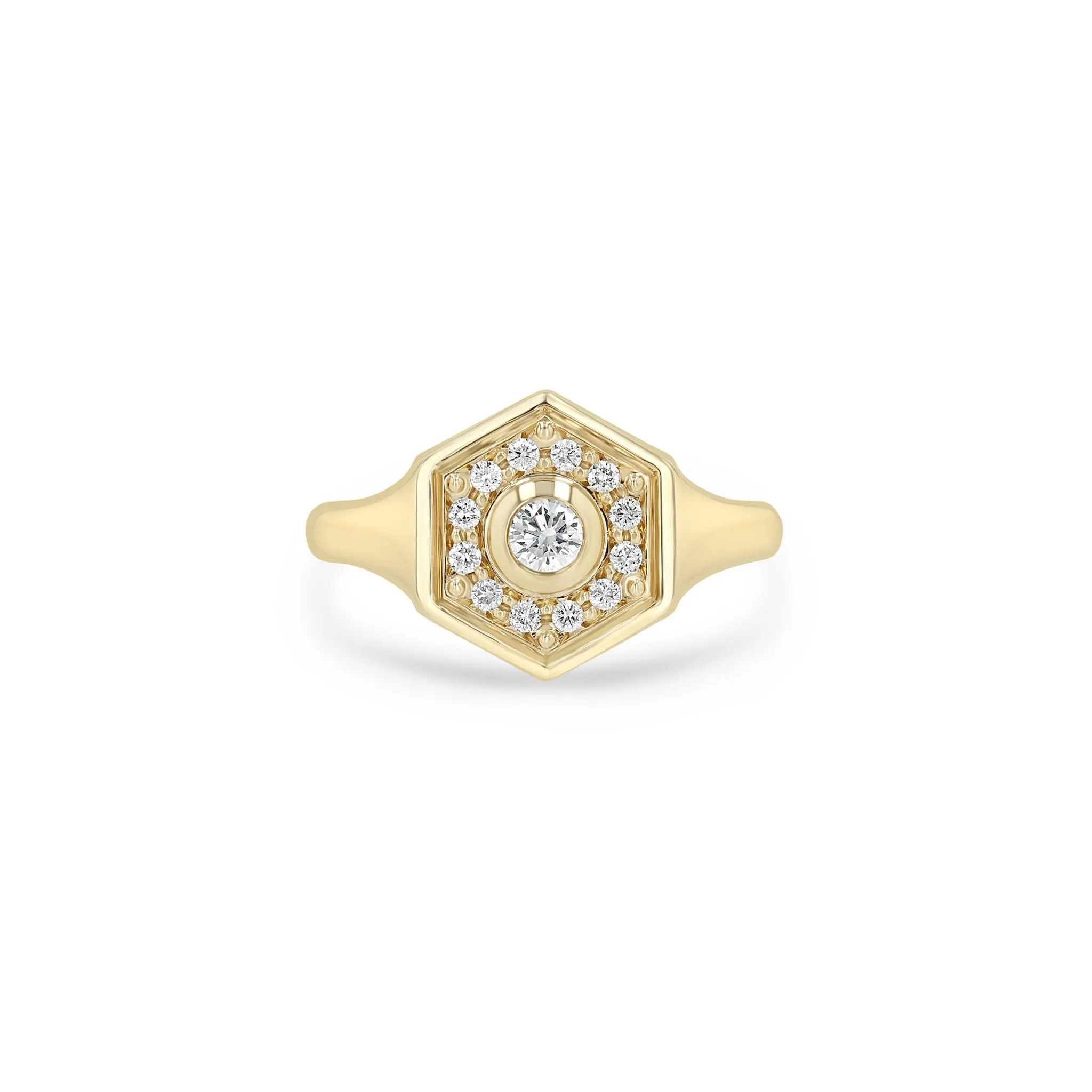 14k Diamond Hexagon Halo Signet Ring sold by Zoe Chicco