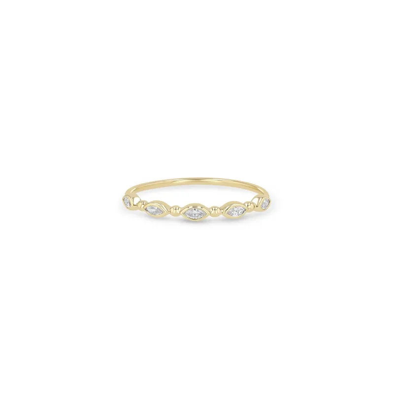 14k Alternating Marquise Diamond Bezel & Bead Ring sold by Zoe Chicco