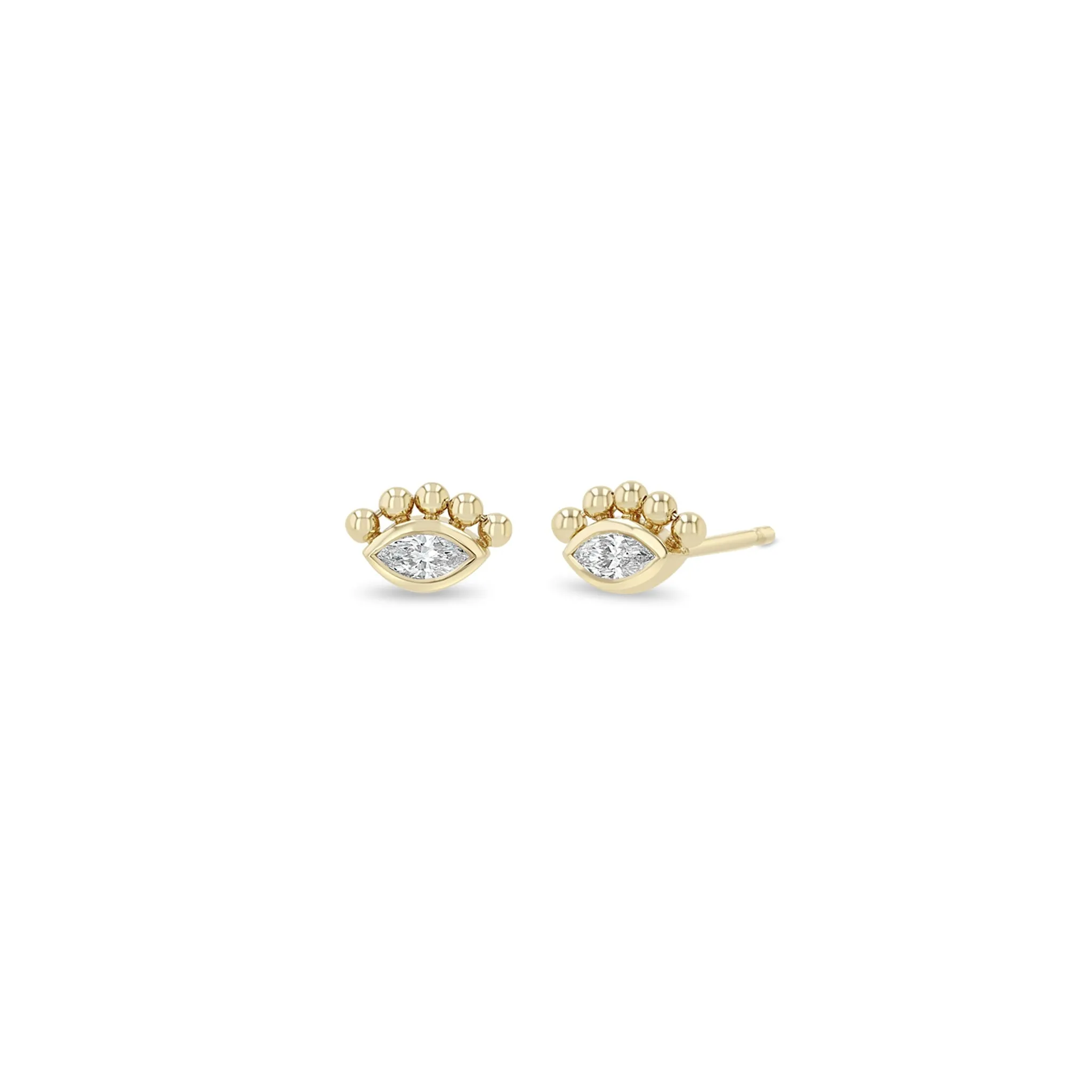 14k Beaded Marquise Diamond Bezel Studs sold by Zoe Chicco
