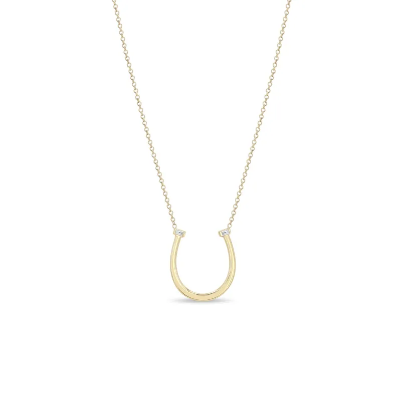 14k Baguette Diamond Hammered Horseshoe Pendant Necklace sold by Zoe Chicco