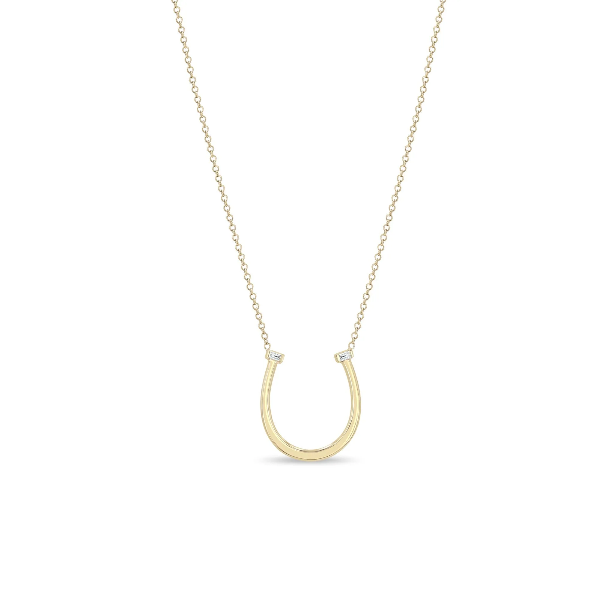 14k Baguette Diamond Hammered Horseshoe Pendant Necklace sold by Zoe Chicco