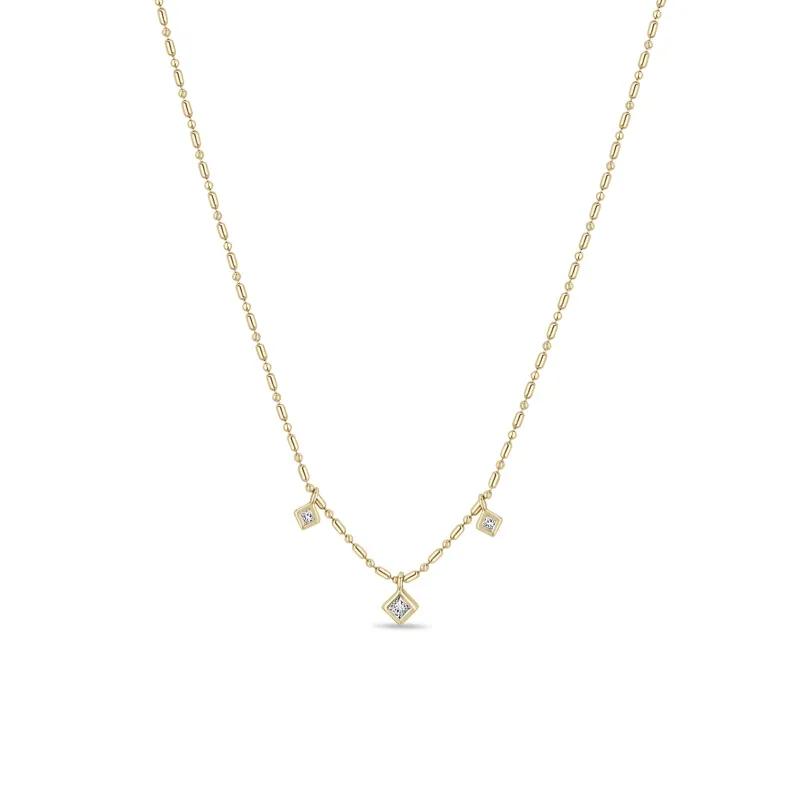 14k 3 Dangling Bezel Princess Diamond Tube Bar Chain Necklace sold by Zoe Chicco