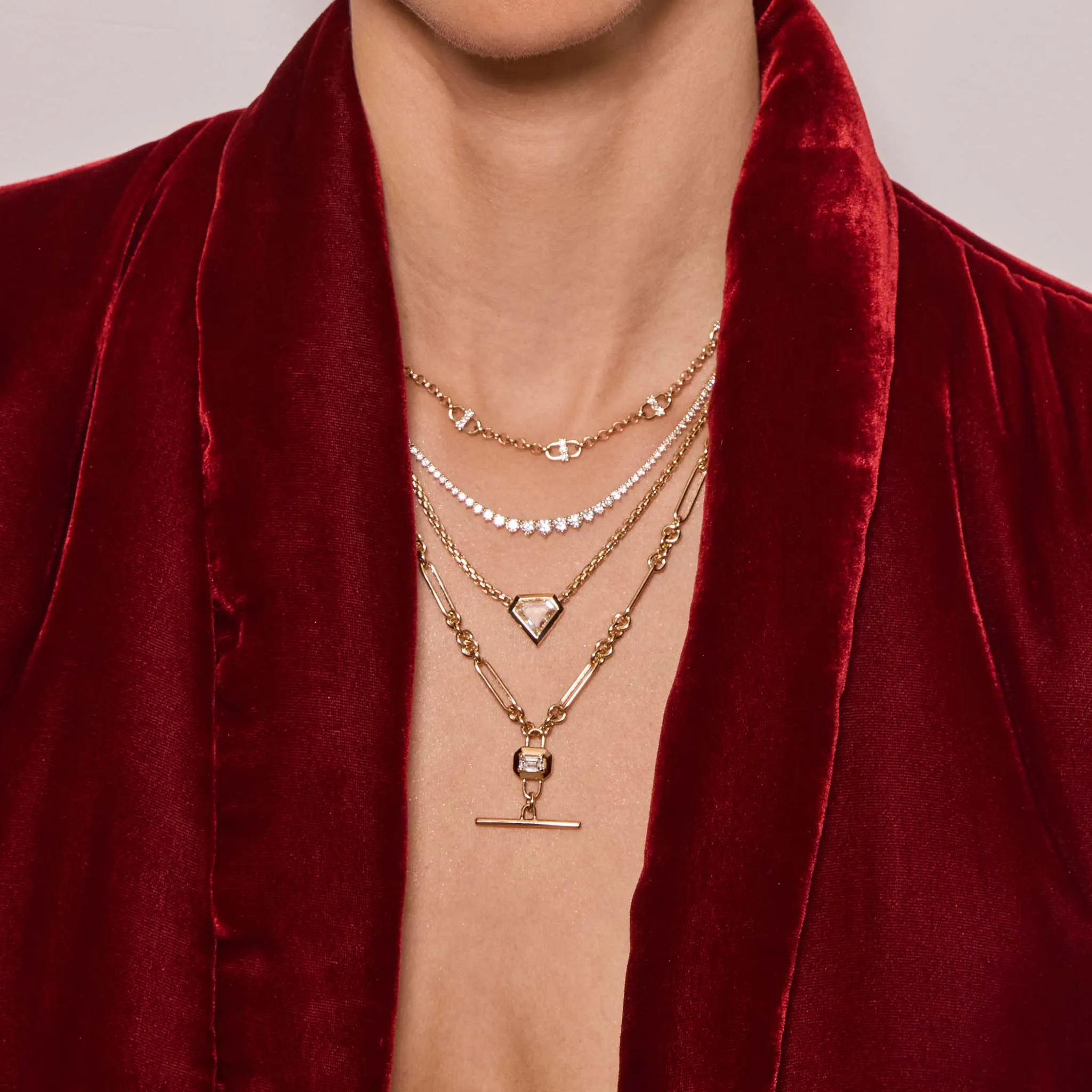 14k Emerald Cut Diamond Faux Toggle Large Paperclip & Rolo Chain Lariat Necklace sold by Zoe Chicco product image thumbnail 2