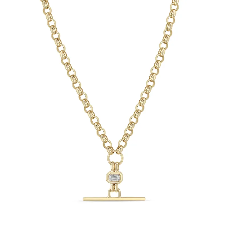 14k Emerald Cut Diamond Faux Toggle Rolo Chain Lariat Necklace sold by Zoe Chicco