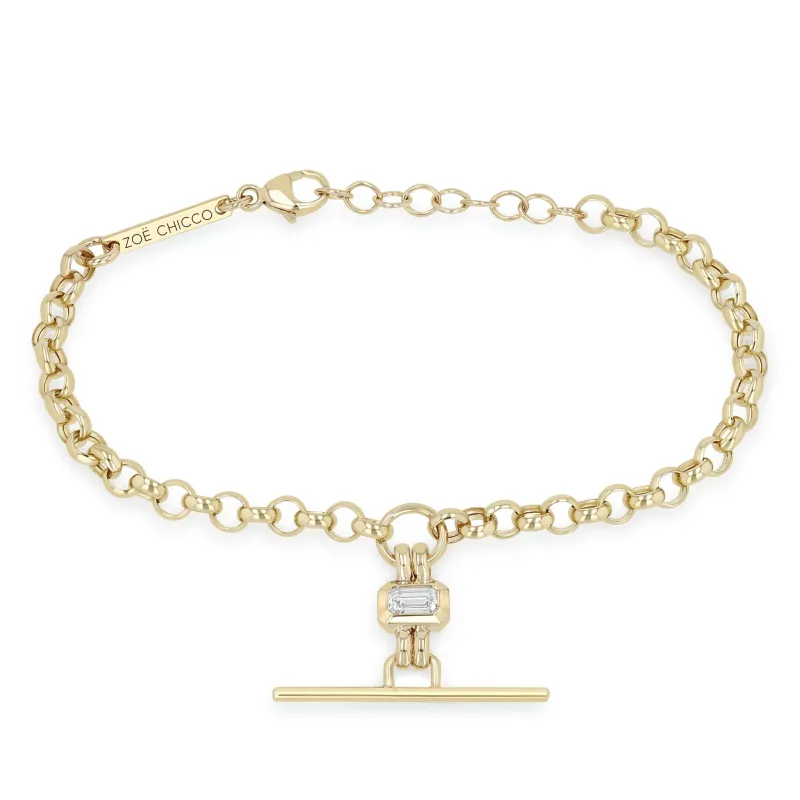 14k Emerald Cut Diamond Faux Toggle Rolo Chain Bracelet sold by Zoe Chicco