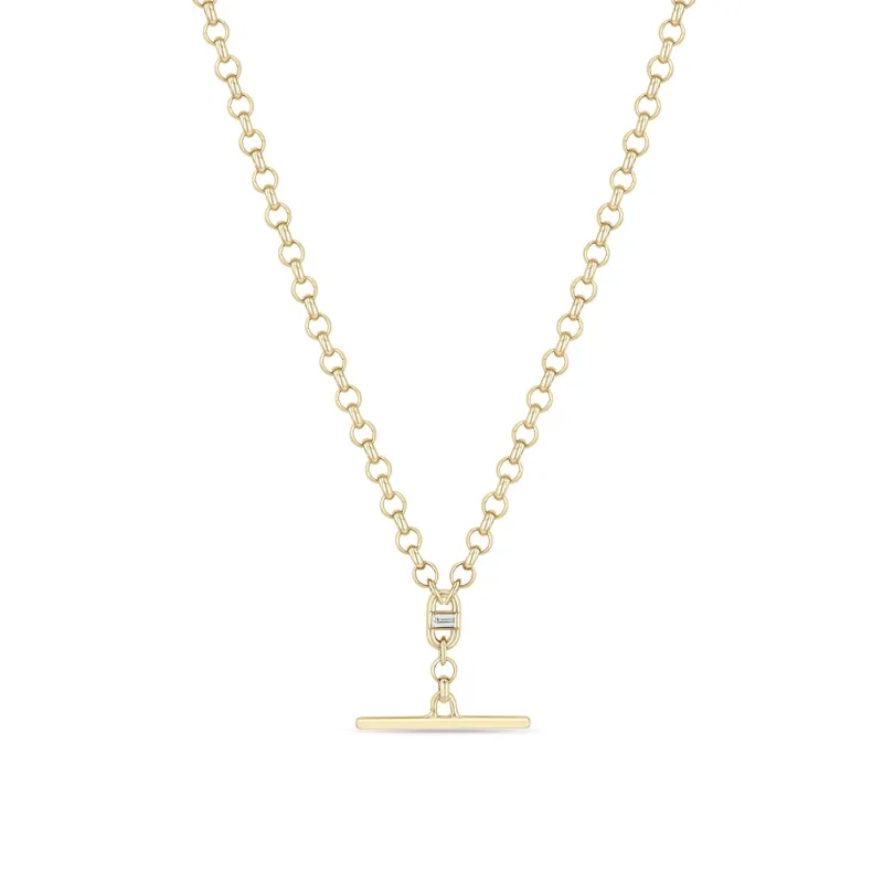 14k Medium Rolo Chain Baguette Diamond Open Link Toggle Lariat Necklace sold by Zoe Chicco