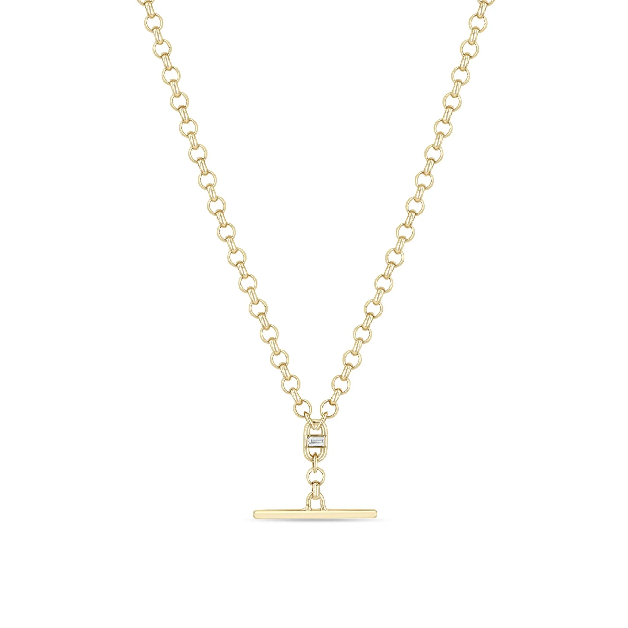 14k Medium Rolo Chain Baguette Diamond Open Link Toggle Lariat Necklace sold by Zoe Chicco