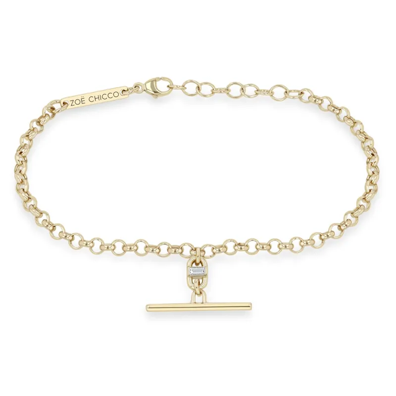 14k Medium Rolo Chain Baguette Diamond Open Link Toggle Bracelet sold by Zoe Chicco