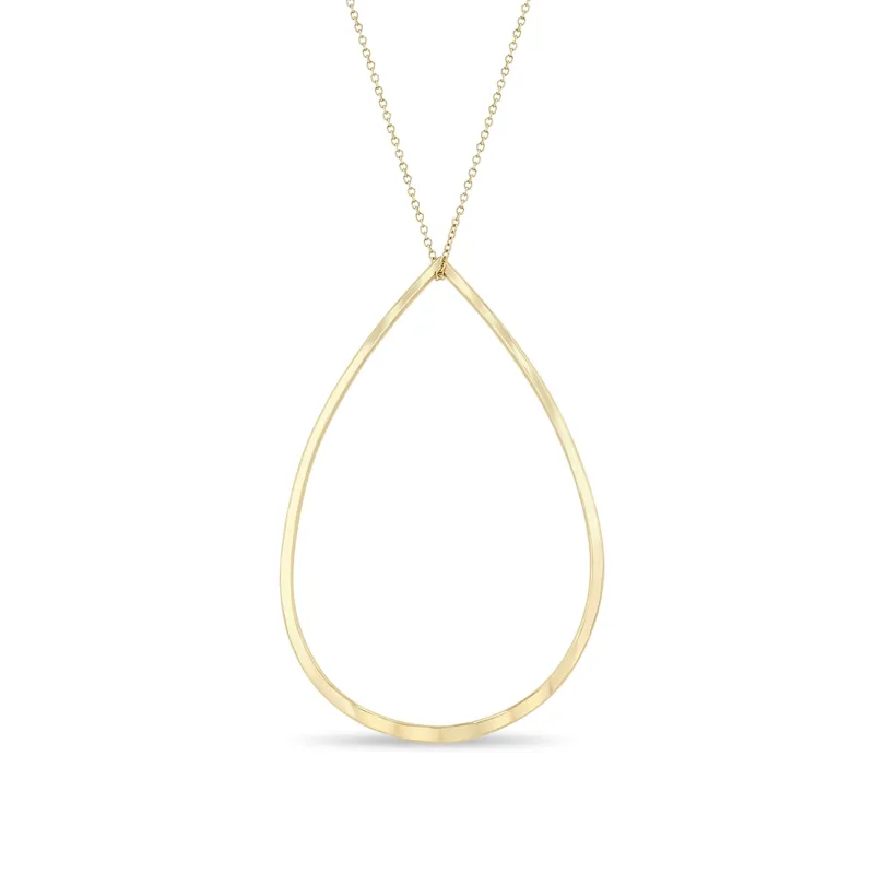 14k Hammered Open Teardrop Necklace made by Zoe Chicco