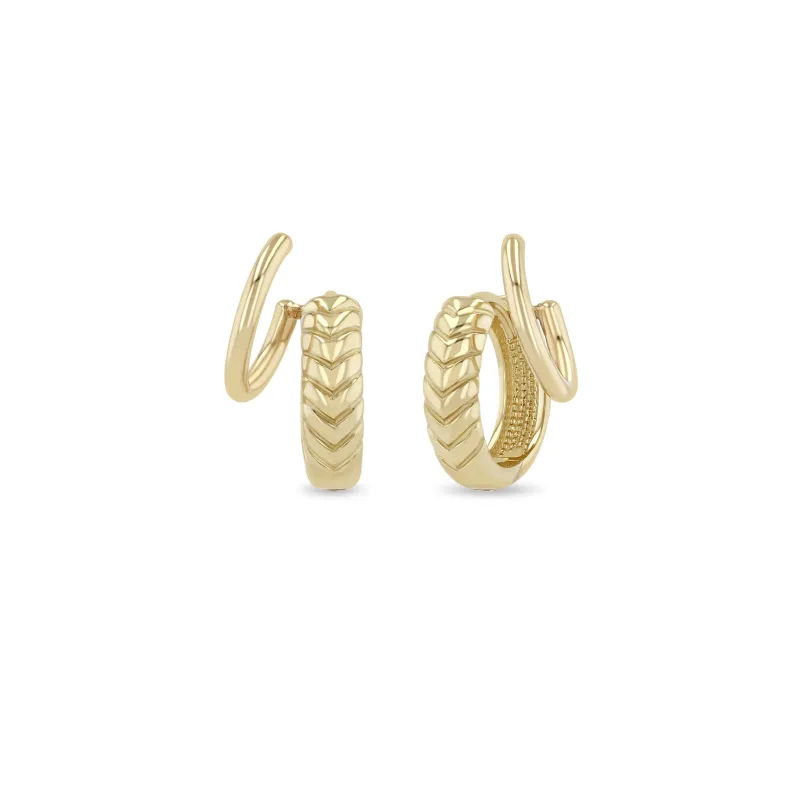 14k Gold Braided Hinge Huggie Illusion Hoop Earrings sold by Zoe Chicco