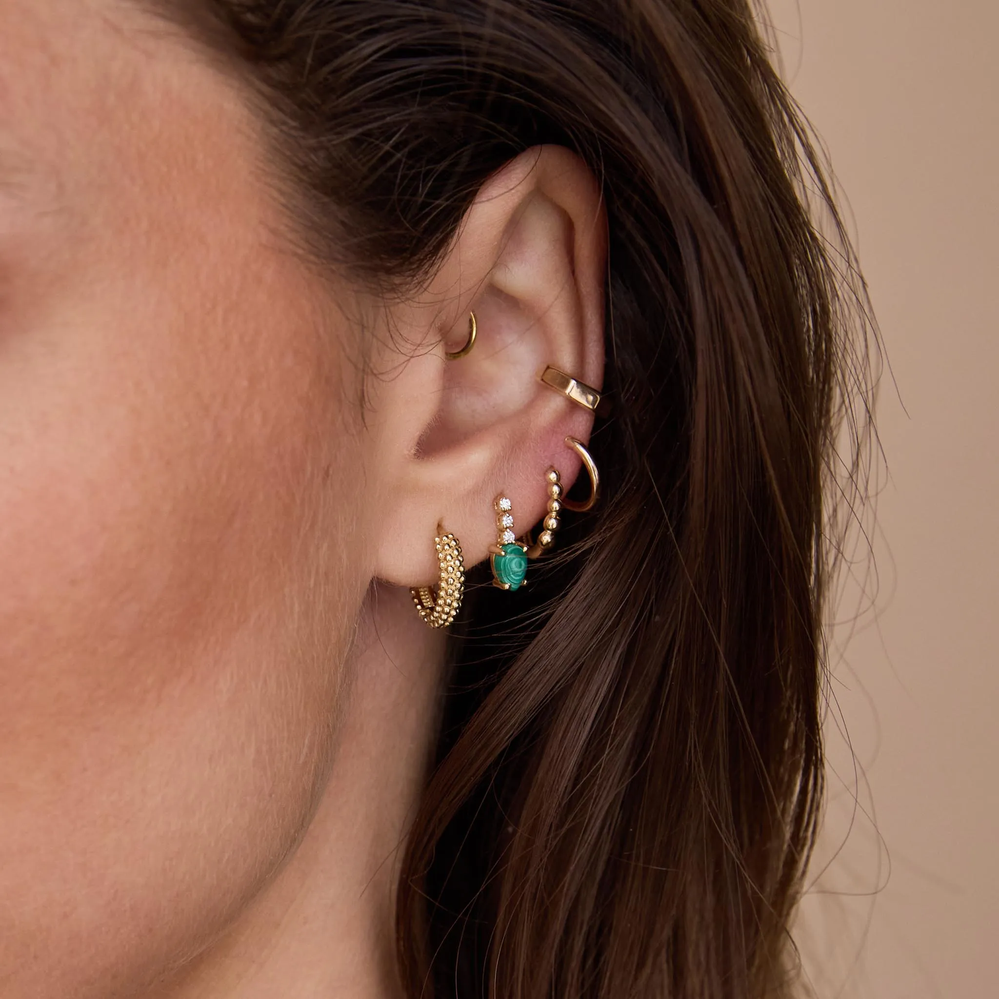 14k Gold Beaded Hinged Huggie Illusion Hoop Earrings sold by Zoe Chicco product image thumbnail 5