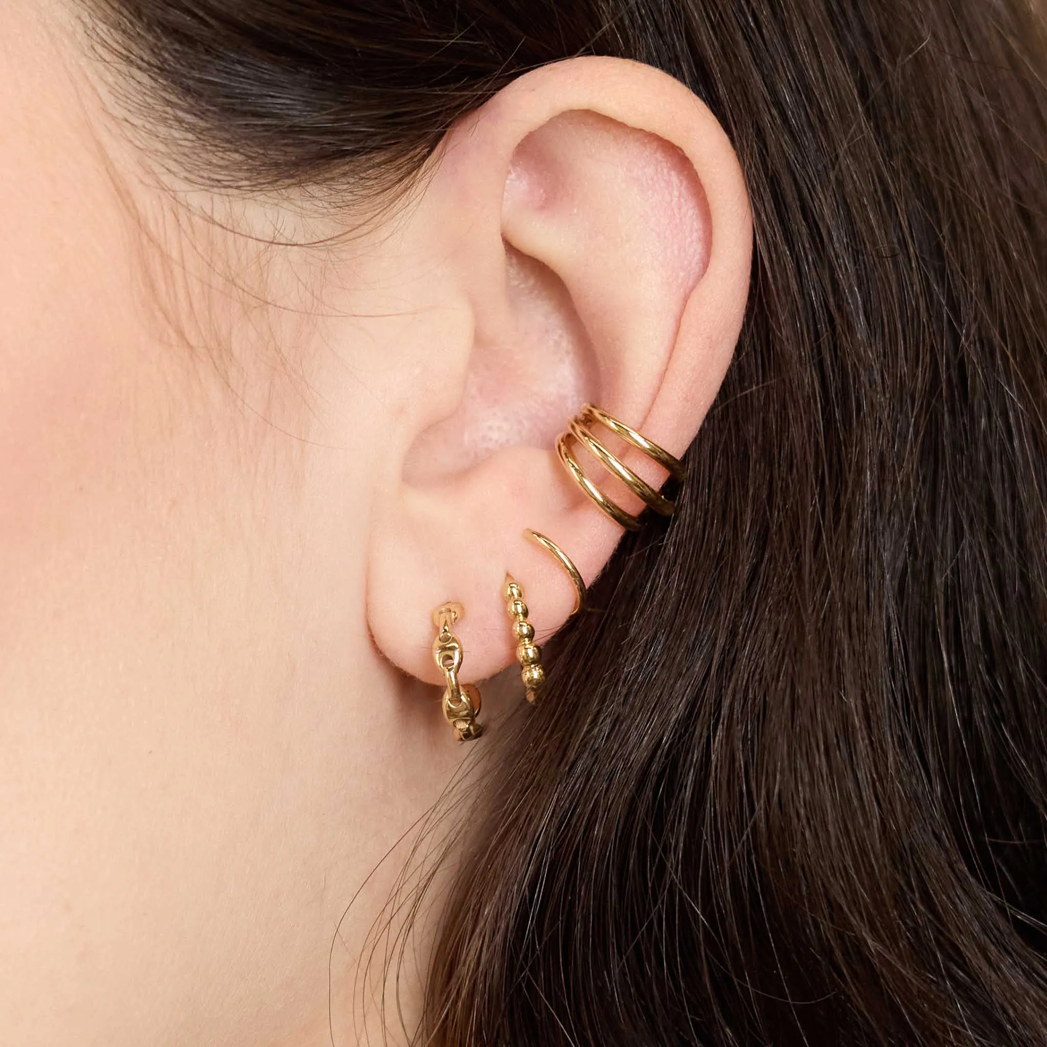 14k Gold Beaded Hinged Huggie Illusion Hoop Earrings sold by Zoe Chicco product image thumbnail 2