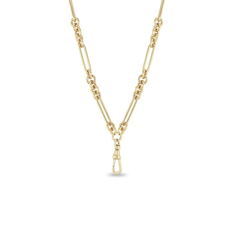14k Gold Large Mixed Paperclip & Rolo Chain Necklace with Fob Clasp Drop sold by Zoe Chicco