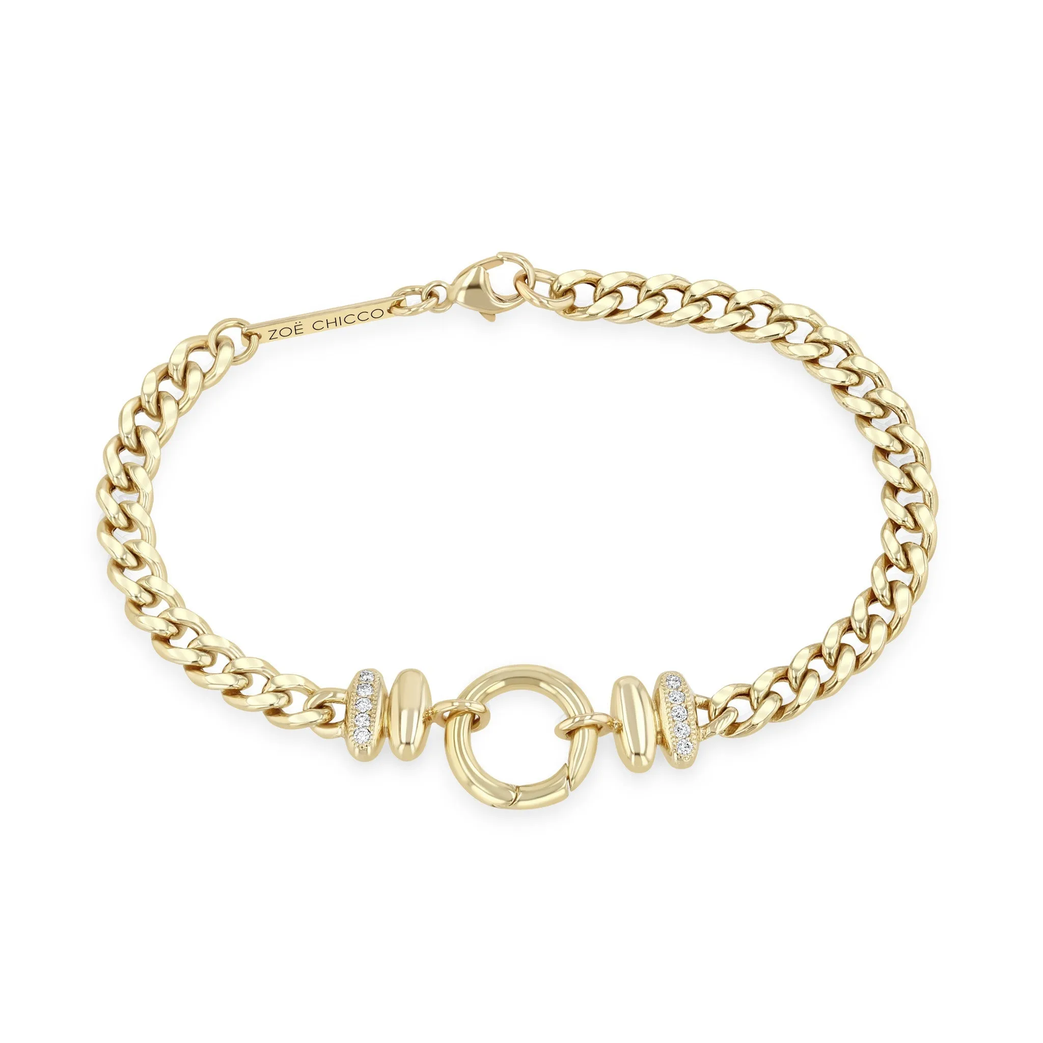 14k Gold Pavé Diamond Enhancer Medium Curb Chain Bracelet sold by Zoe Chicco