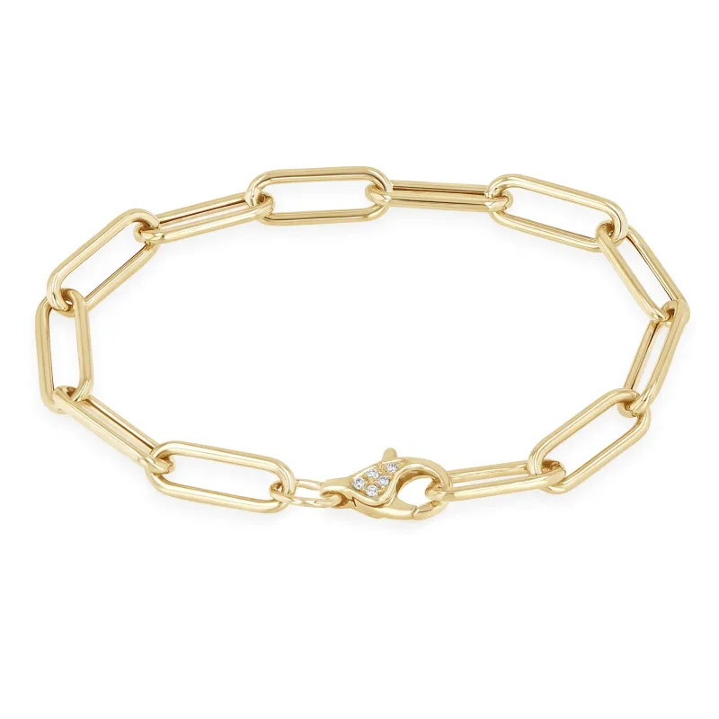 14k Gold Large Pavé Clasp Paperclip Chain Bracelet sold by Zoe Chicco