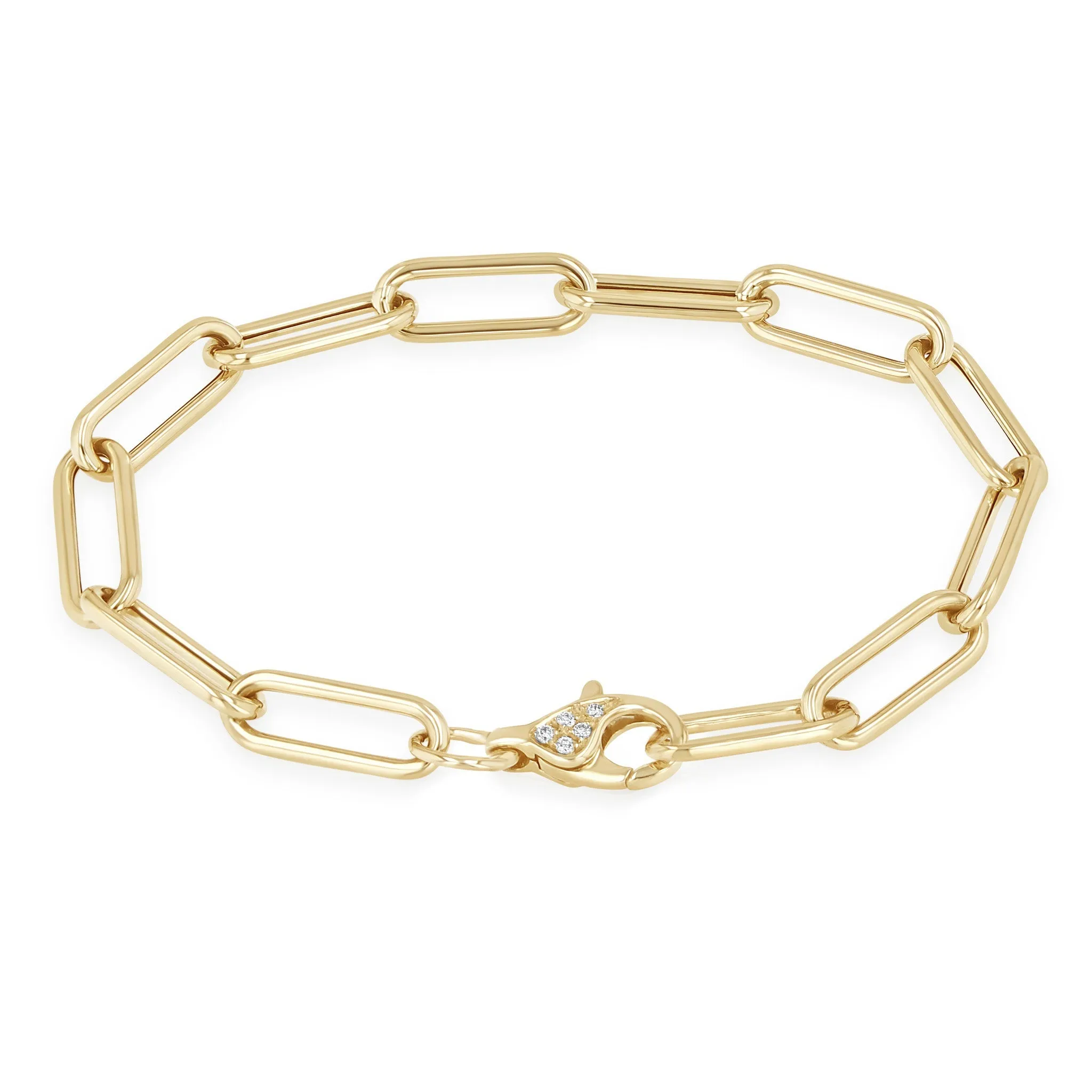14k Gold Large Pavé Clasp Paperclip Chain Bracelet sold by Zoe Chicco