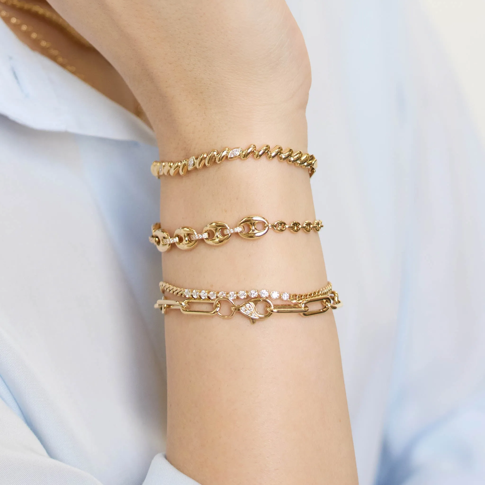 14k Gold Large Pavé Clasp Paperclip Chain Bracelet sold by Zoe Chicco product image thumbnail 2
