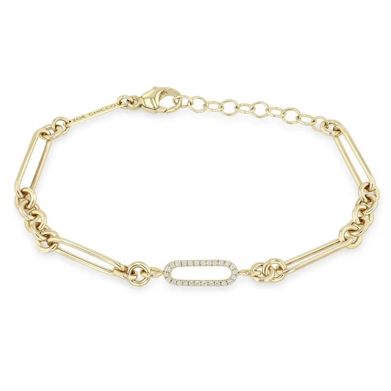 14k Single Pavé Diamond Link Large Paperclip Rolo Chain Bracelet sold by Zoe Chicco