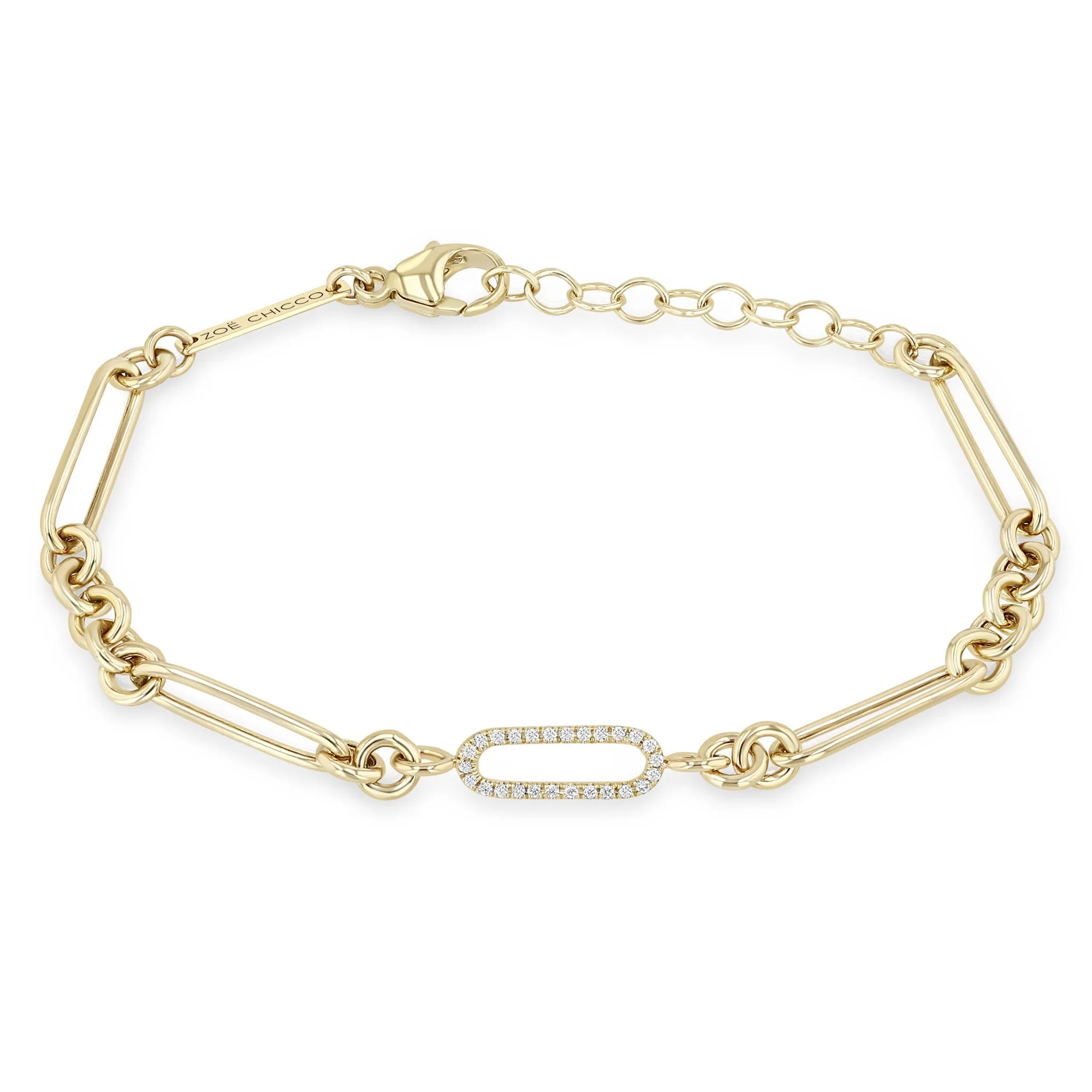 14k Single Pavé Diamond Link Large Paperclip Rolo Chain Bracelet sold by Zoe Chicco
