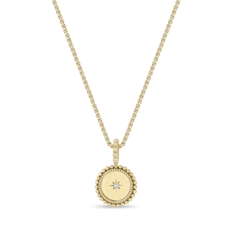 14k Star Set Diamond Beaded Disc Pendant Small Box Chain Necklace sold by Zoe Chicco