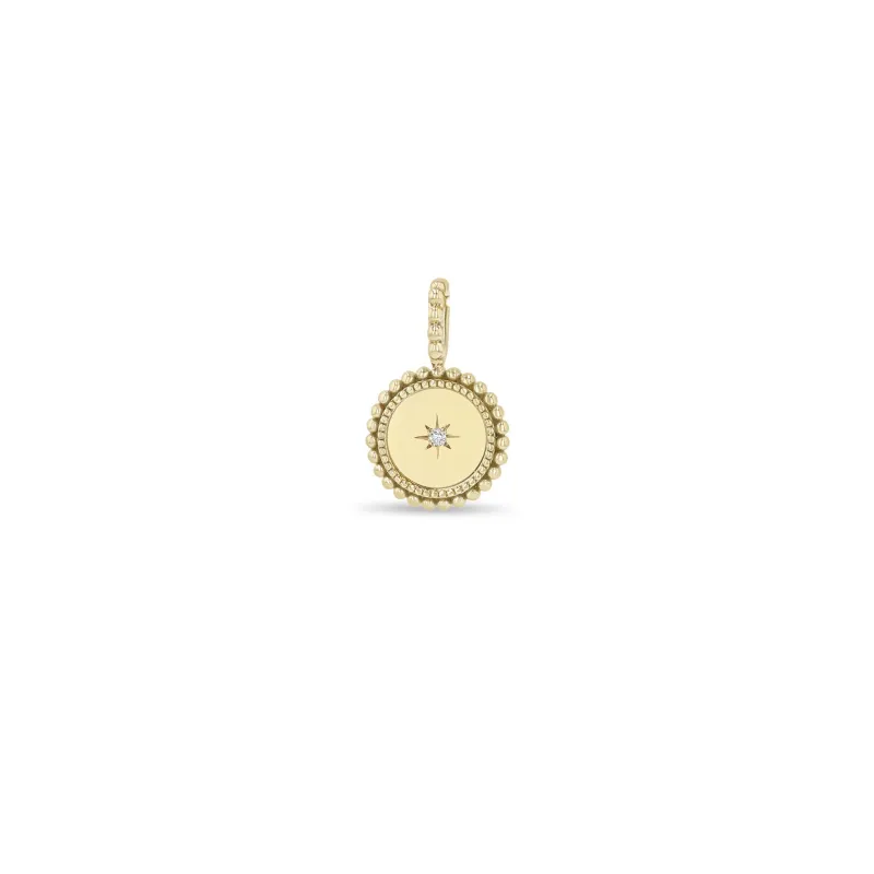 14k Single Star Set Diamond Beaded Disc Charm Pendant sold by Zoe Chicco