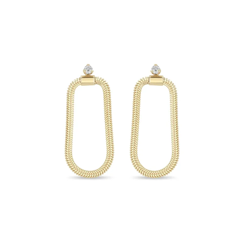 14k Prong Diamond Oval Snake Chain Drop Earrings made by Zoe Chicco