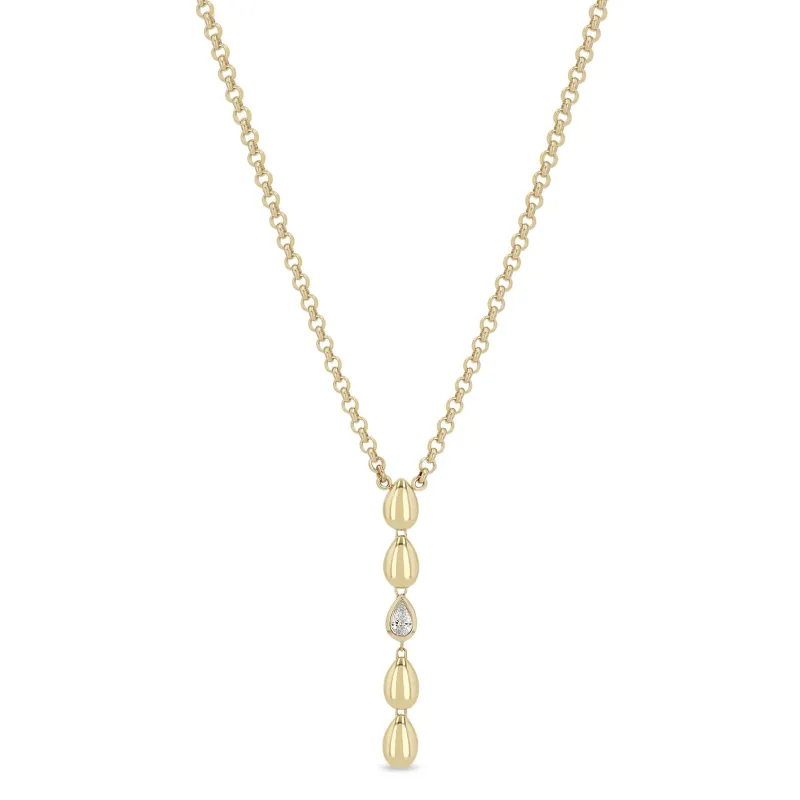 14k Pear Diamond Bezel Teardrop Rolo Chain Lariat Necklace sold by Zoe Chicco