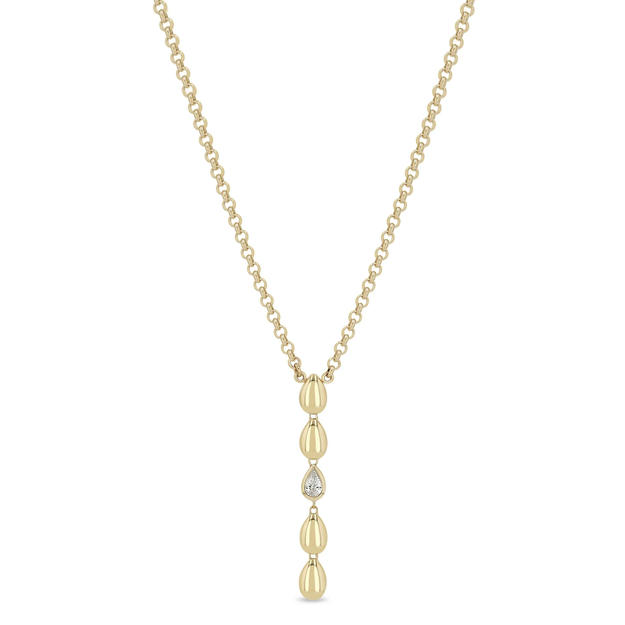 14k Pear Diamond Bezel Teardrop Rolo Chain Lariat Necklace sold by Zoe Chicco