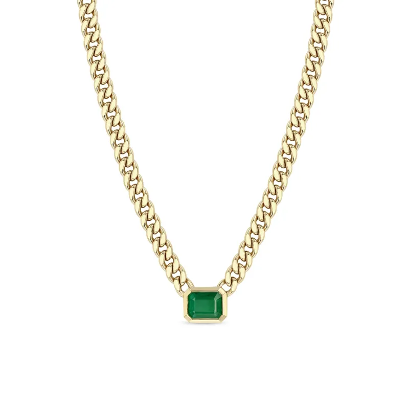 4.84 ctw Large Curb Chain Emerald Cut Zambian Emerald Necklace sold by Zoe Chicco