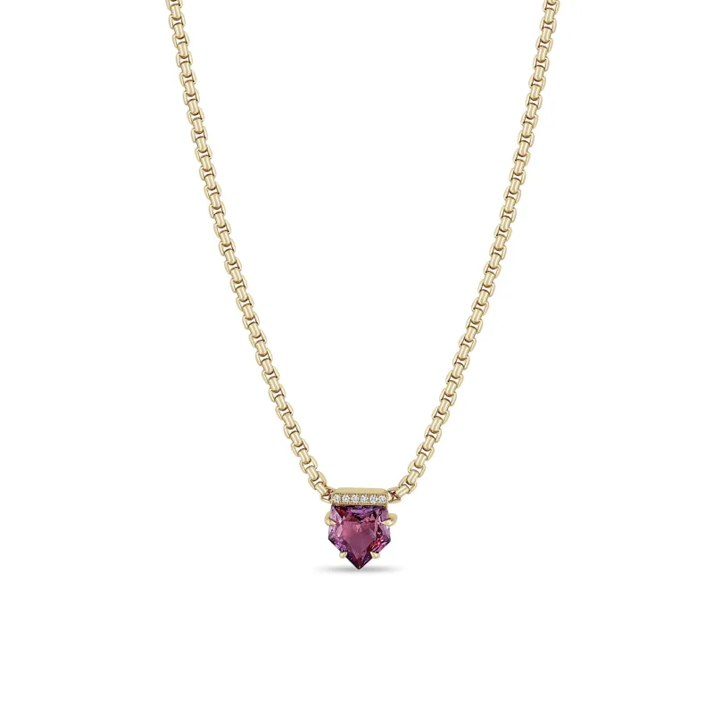 1.29 ctw Shield Pink Sapphire & Pavé Diamond Box Chain Necklace sold by Zoe Chicco