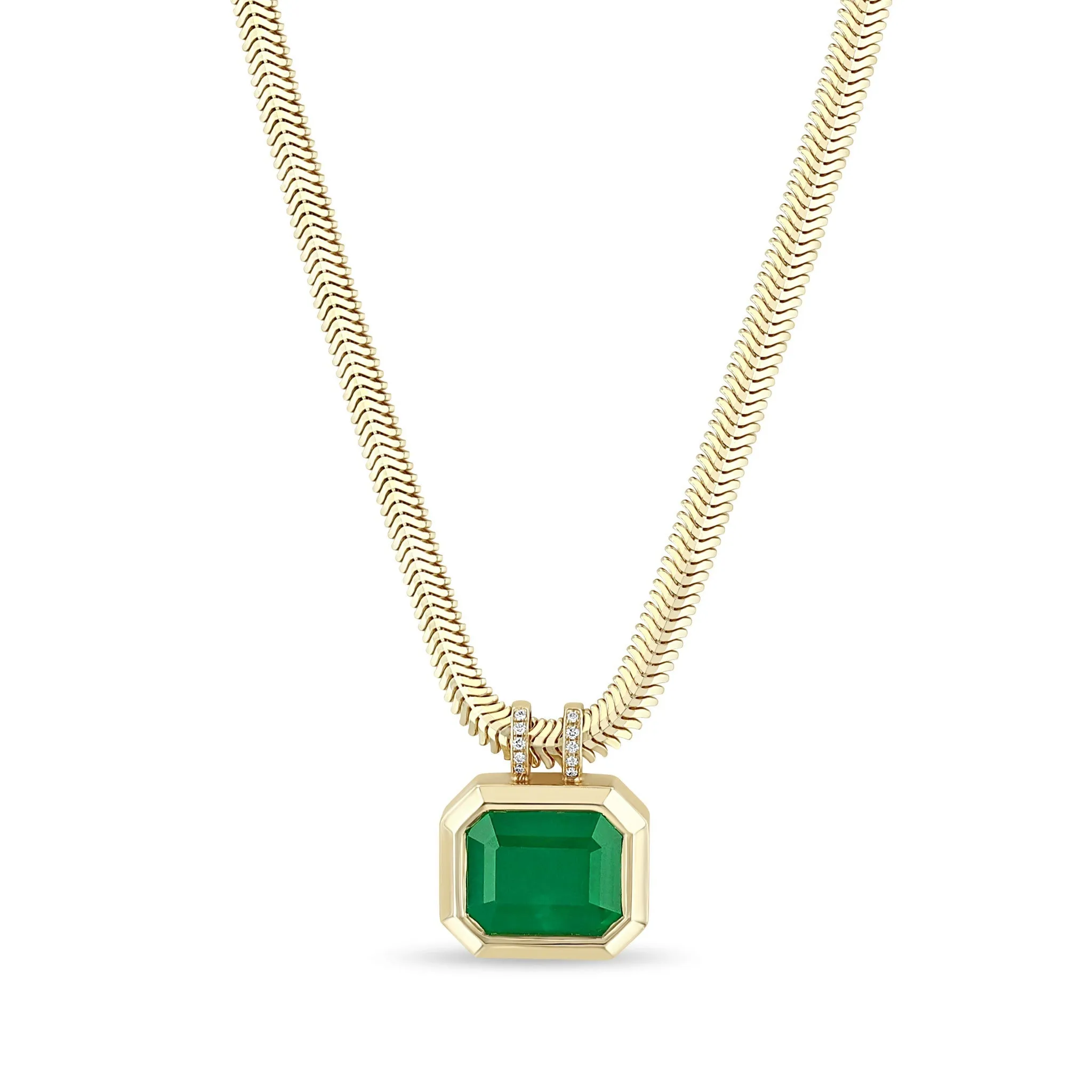 7.00 ctw Emerald Cut Emerald Bezel & Pavé Oval Snake Chain Necklace sold by Zoe Chicco