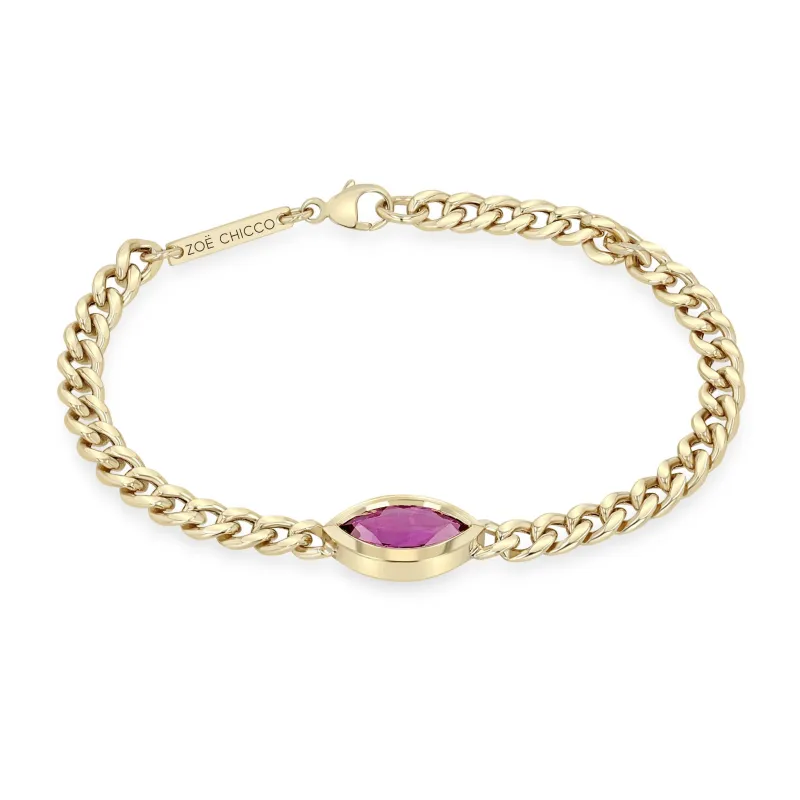 2.01 ctw Bezel Marquise Pink Sapphire Curb Chain Bracelet sold by Zoe Chicco