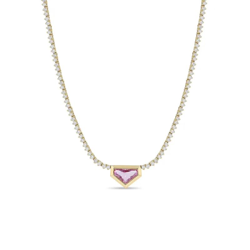1.15 ctw Shield Pink Sapphire & Diamond Tennis Necklace made by Zoe Chicco