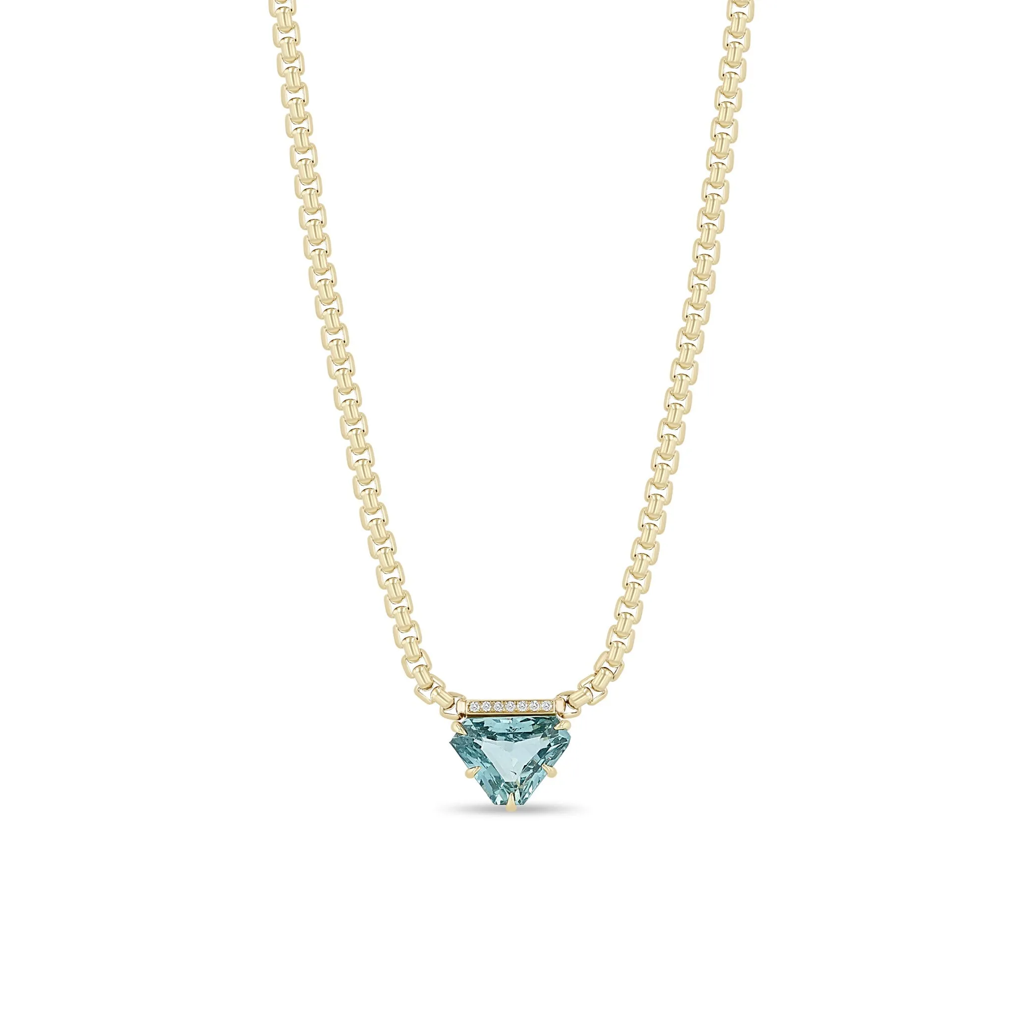 341 ctw Shield Light Blue Sapphire & Pavé Diamond Box Chain Necklace sold by Zoe Chicco