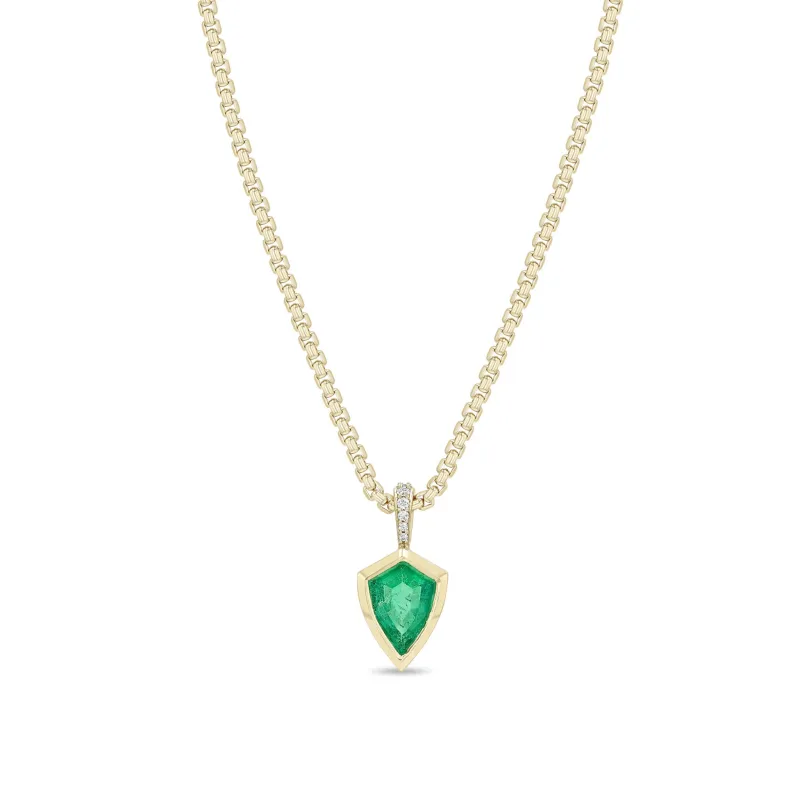 1.65 ctw Shield Emerald Bezel & Pavé Small Box Chain Necklace sold by Zoe Chicco