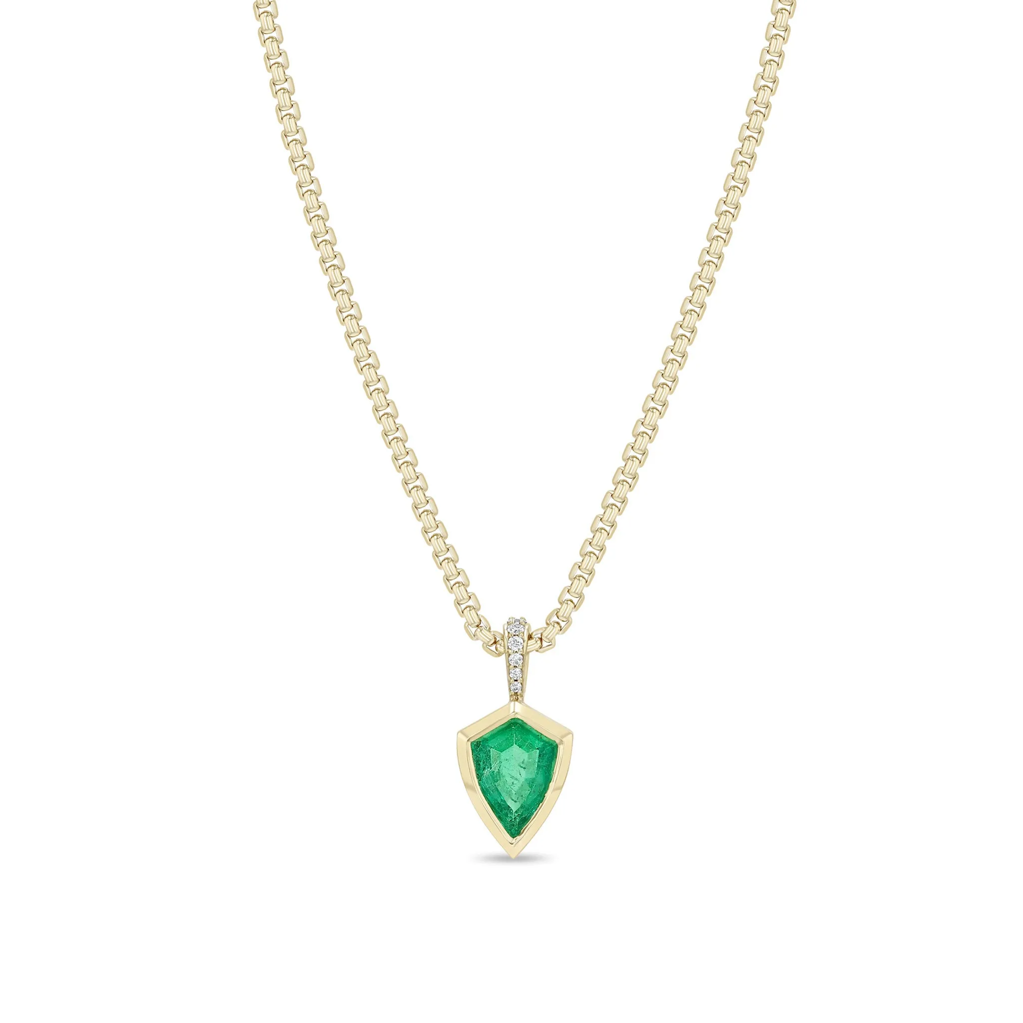 1.65 ctw Shield Emerald Bezel & Pavé Small Box Chain Necklace sold by Zoe Chicco